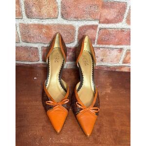 BCB Girls Orange Brown Woven Leather Pointed Toe Bow d'Orsay Pumps Heel 6.5B